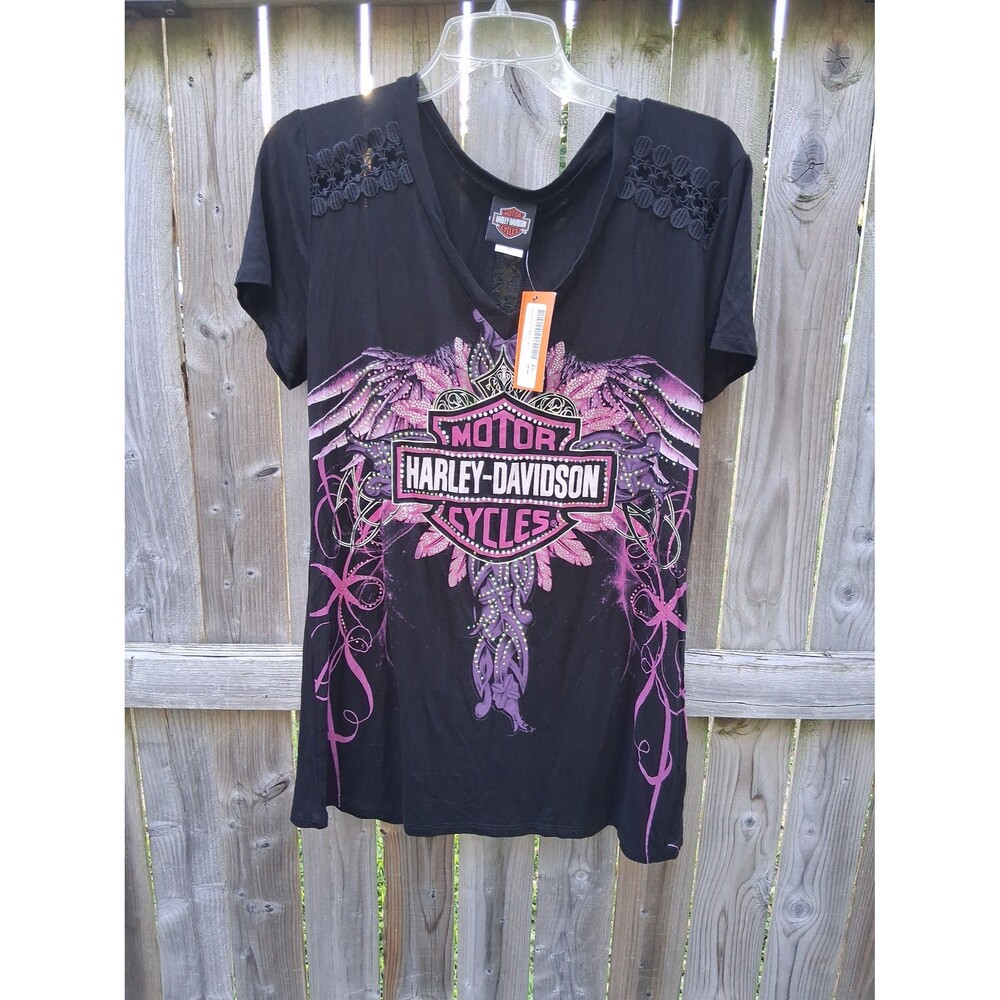 075 Harley Davidson Storming Passion Women's Top XL 2014 Rhinestones NWT